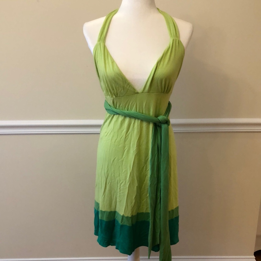 Christiane Celle Calypso Green Halter Dress Backless Size Medium EUC